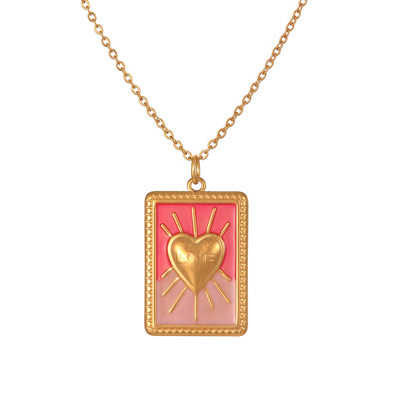 Collar Dorado Corazón en Cuadro Acero Inoxidable  1i3