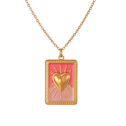 Collar Dorado Corazón en Cuadro Acero Inoxidable  1i3