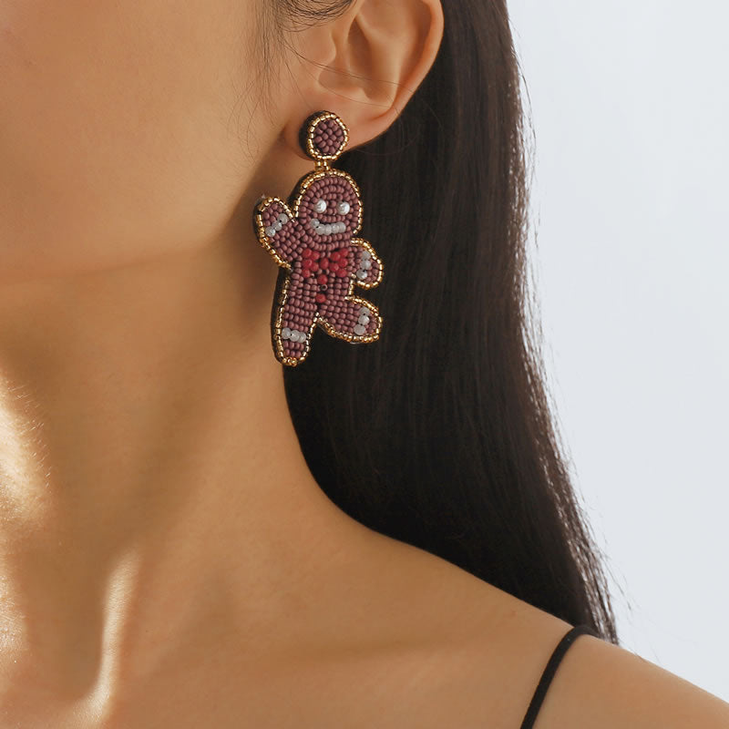 Aretes Galleta de Cuentas Navidad  3E5