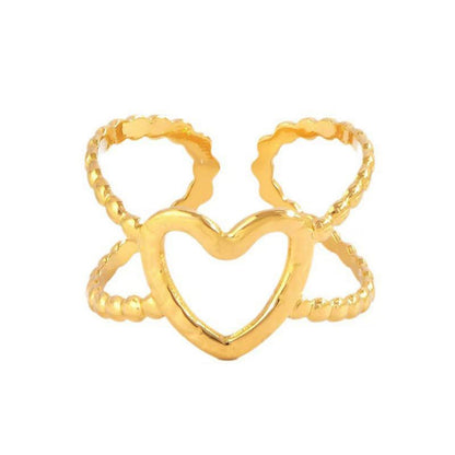 Anillo Corazón Dorado Ajustable Acero Inoxidable 1o2