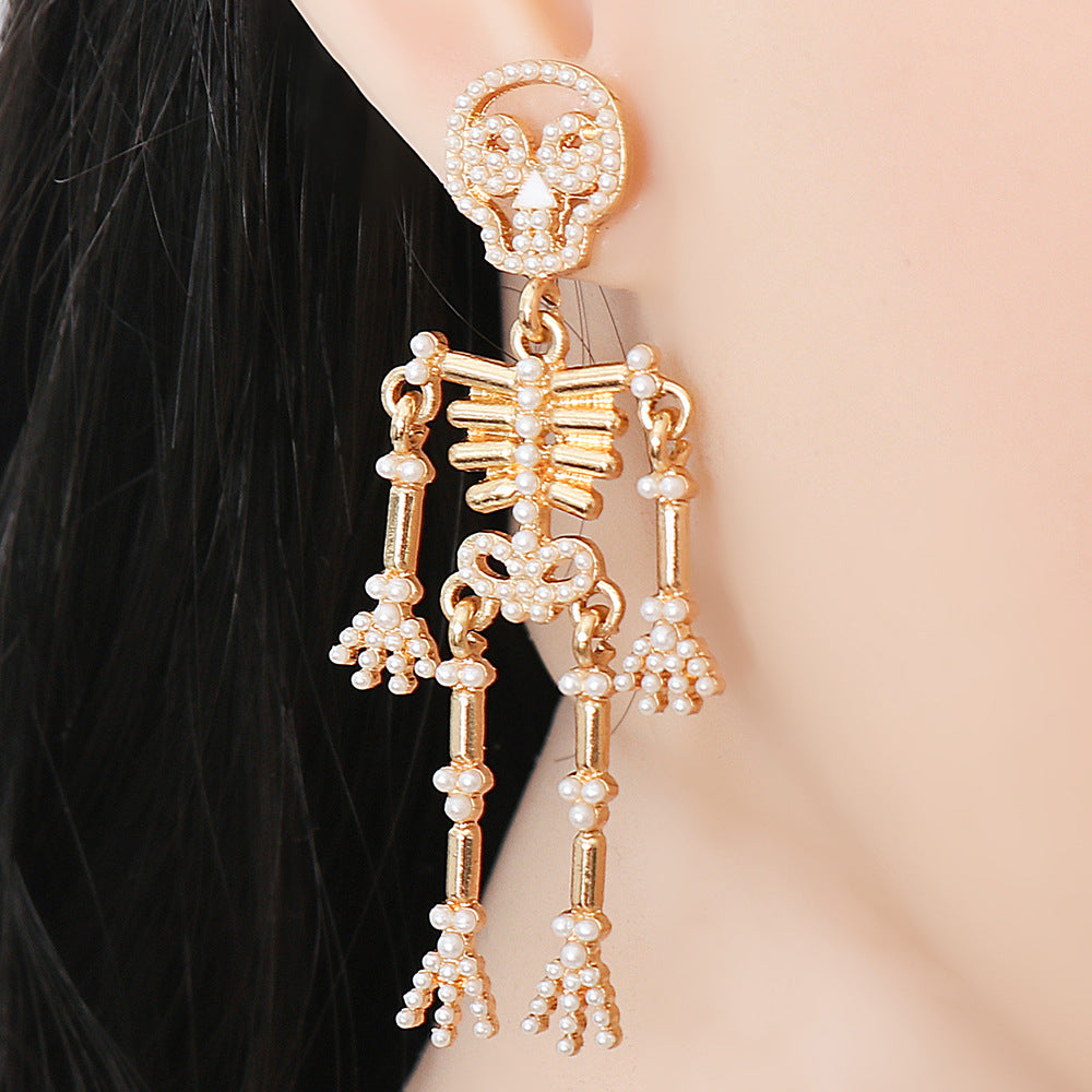 Aretes Calaca de Perlas Halloween 3F4