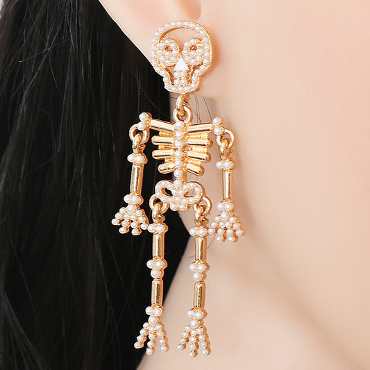 Aretes Calaca de Perlas Halloween 3F4