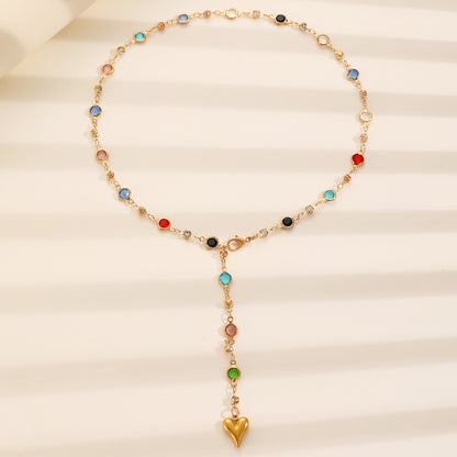 Collar Dorado y Cristales Colores Acero Inoxidable  2X6