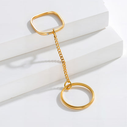 Anillo Dorado Doble con Cadena (7) Acero Inoxidable 2A6