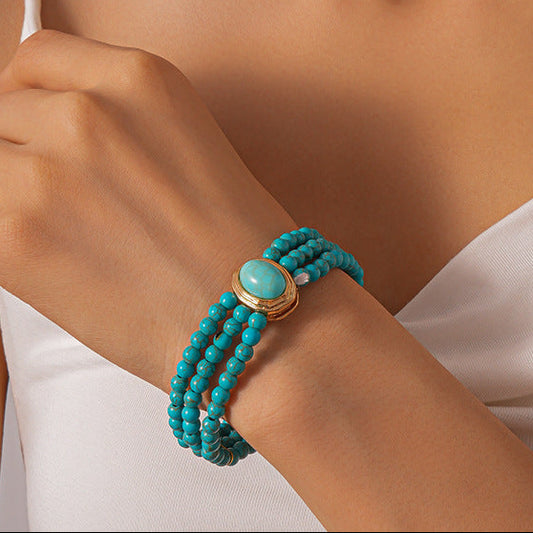 Pulsera Turquesa Cuentas de Piedra 4E32