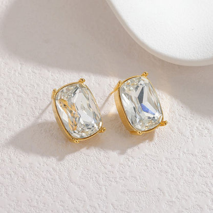 Aretes Dorados con Cuadro de Zirconia ACero Inoxidable  3E3