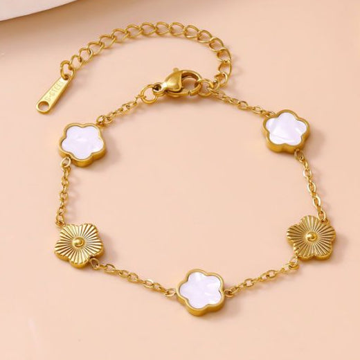 Pulsera Dorada Trebol Blanco Acero Inoxidable