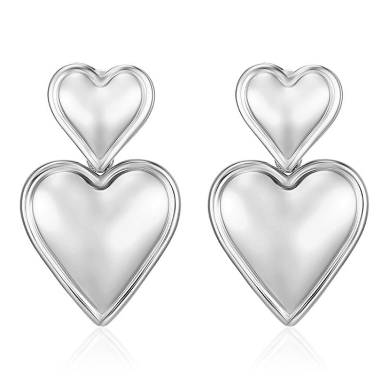 Aretes Corazones Plateados Acero Inoxidable 1i1
