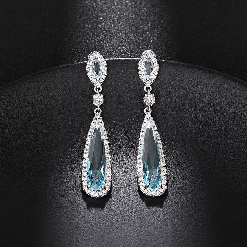 Aretes Cristal Aqua Zirconias Chapa de Oro 1G4