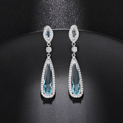Aretes Cristal Aqua Zirconias Chapa de Oro 1G4