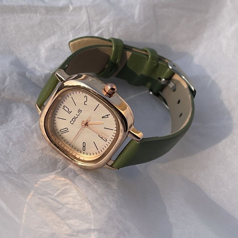 Reloj Olivo Oro Rosa Cuadro de Cuero 3i8