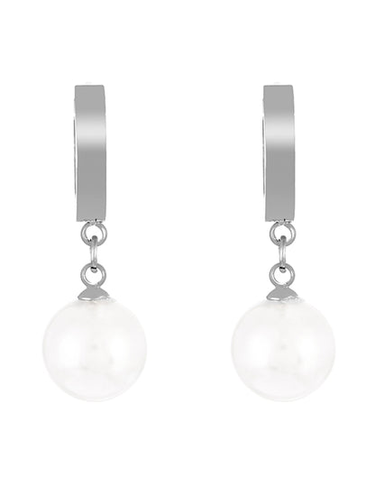 Aretes Arracada Plateada Perla Acero Inoxidable 1W3