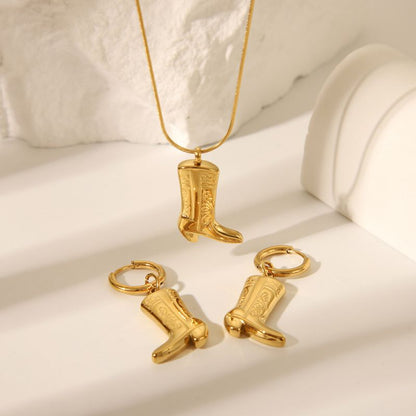 Collar y Aretes Dorados Botas Acero Inoxidable