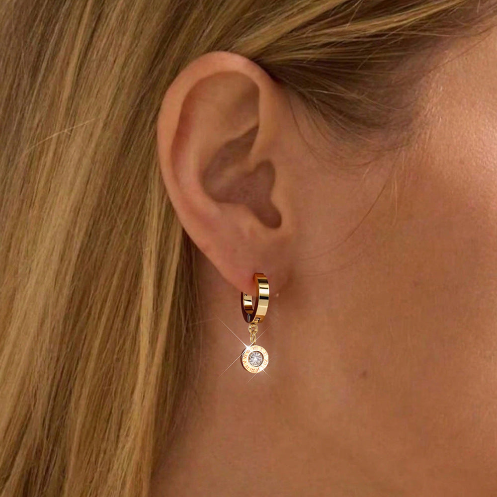 Aretes Arracada Dorada con Zirconia Acero Inoxidable 1R6