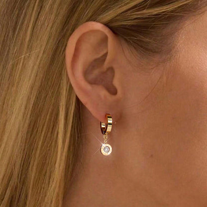 Aretes Arracada Dorada con Zirconia Acero Inoxidable 1R6