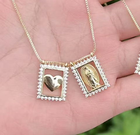 Collar Escapulario Virgen Corazón Chapa de Oro 3F2