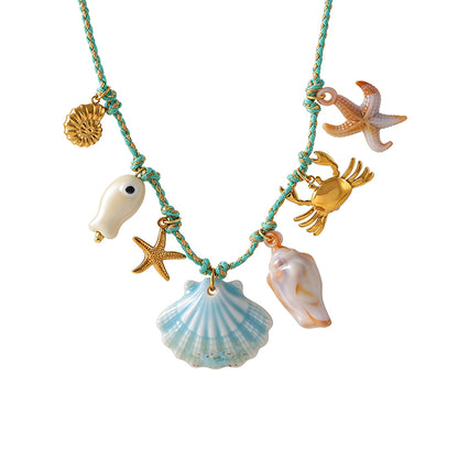 Collar de Hilo Verde Charms Concha Blue  1W4