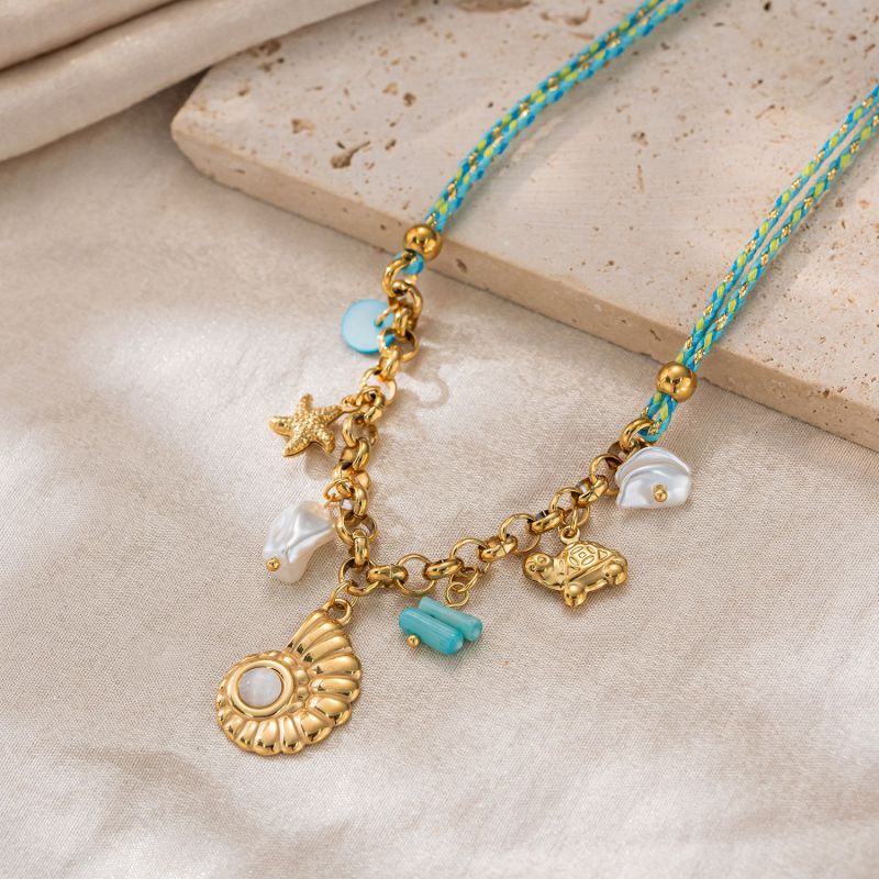 Collar de Hilo Aqua Caracol Acero Inoxidable 3E7