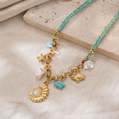 Collar de Hilo Aqua Caracol Acero Inoxidable 3E7