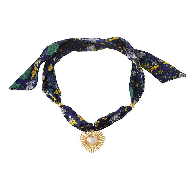 Collar de Cinta Estampada Corazón Dorado Chapa de Oro 3G8