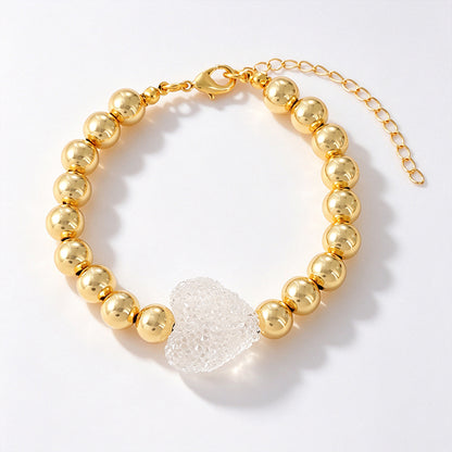 Pulsera Dorada Bolas Corazon