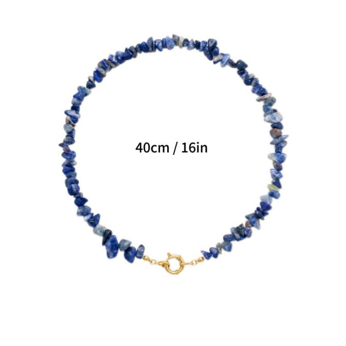 Collar Dorado Piedras Naturales Azules Acero Inoxidable