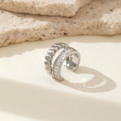 Ear Cuff Doble Plateado Zirconias Cobre (Una Pieza)