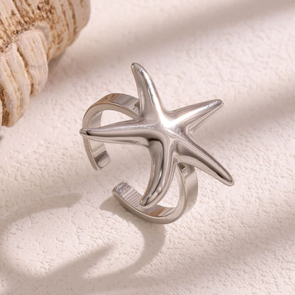Anillo Plateado Estrella de Mar Acero Inoxidable 3E5