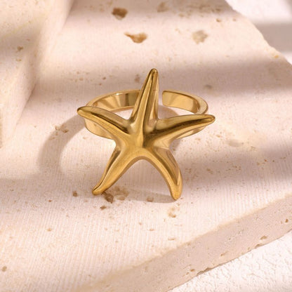 Anillo Dorado Estrella de Mar Acero Inoxidable 3i6
