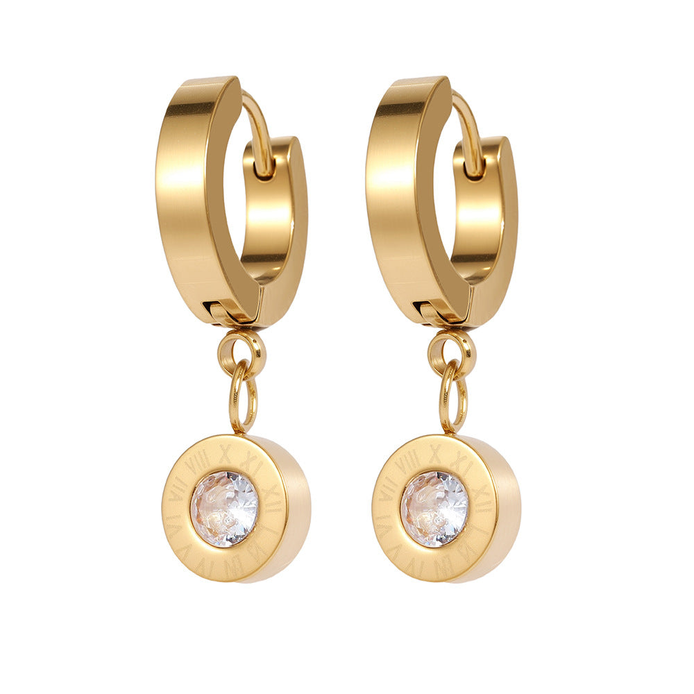Aretes Arracada Dorada con Zirconia Acero Inoxidable 1R6