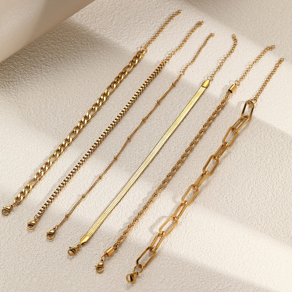 Set 6 Pulseras Cadenas Plateadas Acero Inoxidable 1S7