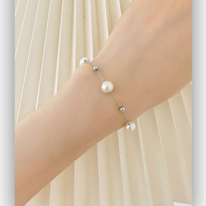 Pulsera Plateada Perlas Acero Inoxidable 1N6
