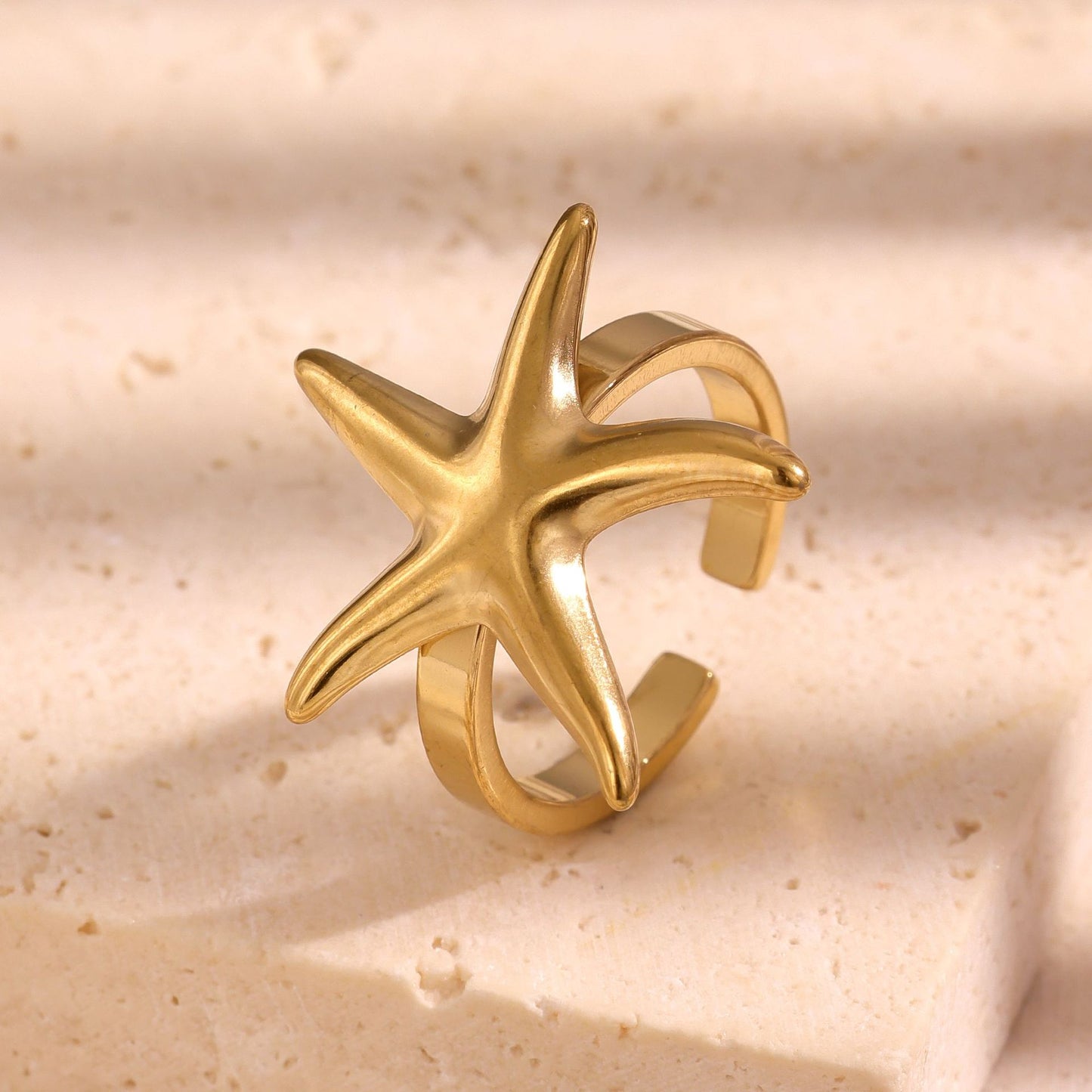 Anillo Dorado Estrella de Mar Acero Inoxidable 3i6