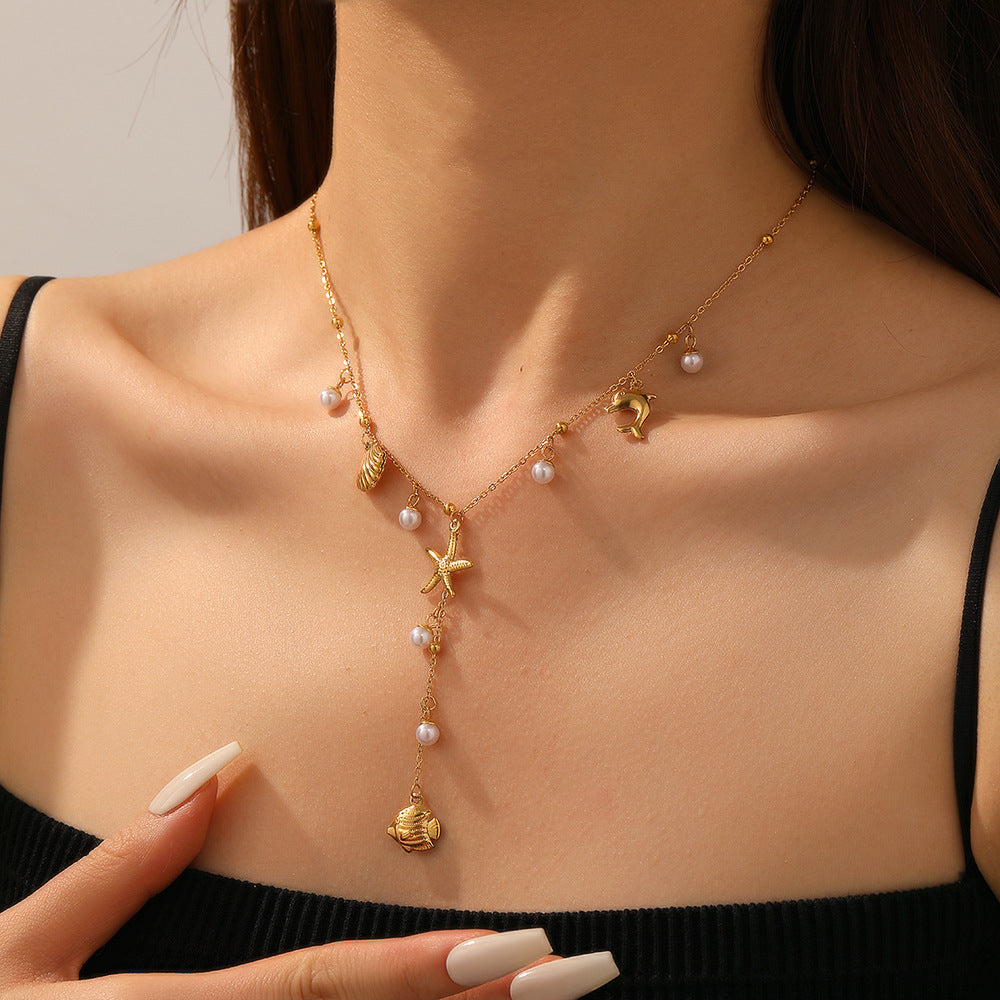 Collar Dorado Largo de Verano Acero Inoxidable C674