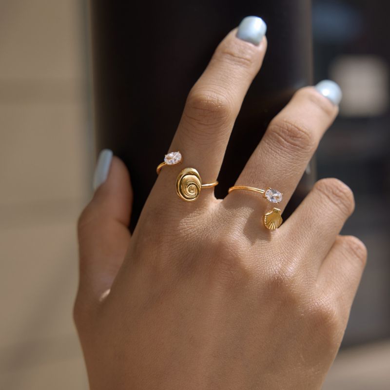 Anillo Dorado Caracol Zirconia Acero Inoxidable 3H3