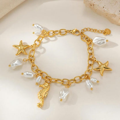 Pulsera Dorada Charms Verano  Acero Inoxidable 1B7