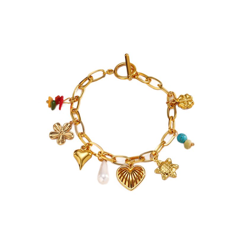Pulsera Dorada Charms Colores Verano  Acero Inoxidable 3D2
