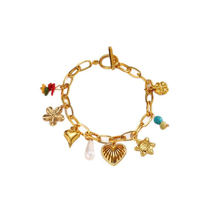 Pulsera Dorada Charms Colores Verano  Acero Inoxidable 3D2