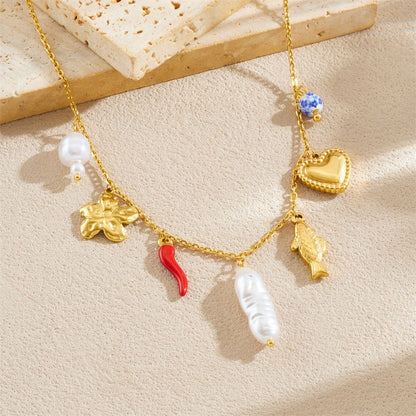 Collar Dorado Charms Pez  Acero Inoxidable  C676