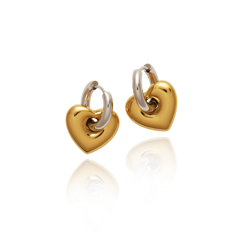Aretes Arracada Corazón Oro-Plata Acero Inoxidable 1N2