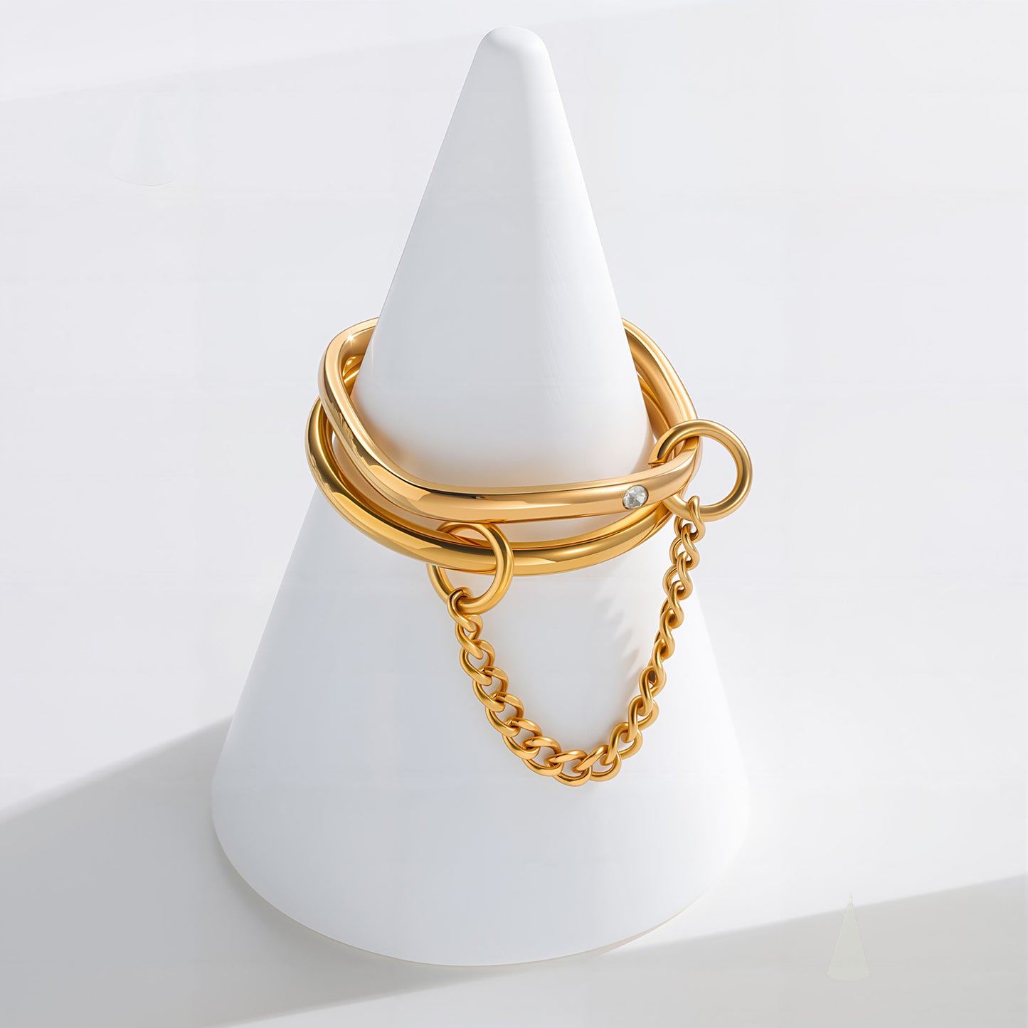 Anillo Dorado Doble con Cadena (7) Acero Inoxidable 2A6
