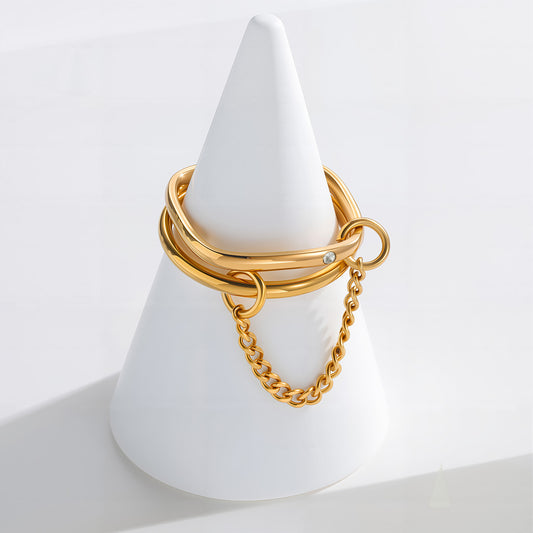 Anillo Dorado Doble con Cadena (7) Acero Inoxidable 2A6