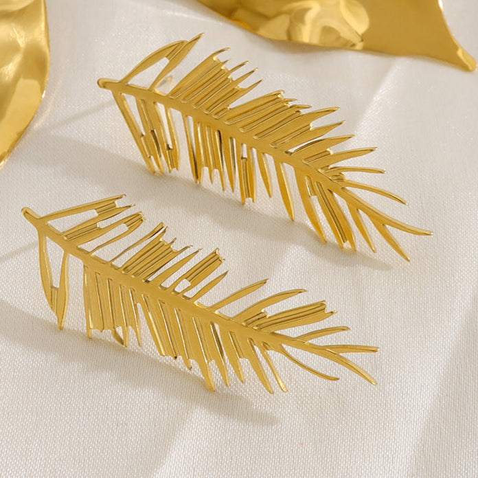 Aretes Dorados Hoja Acero Inoxidable  1K4