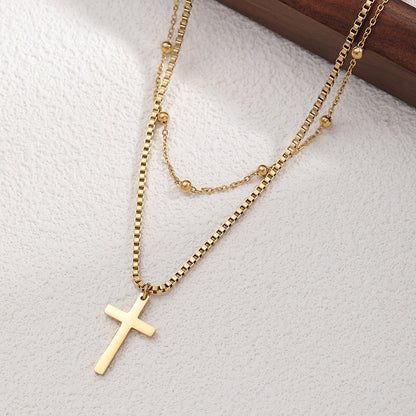 Collar Layer Dorado Cruz Acero Inoxidable 3C3