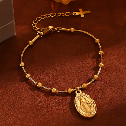 Pulsera Dorada Medalla Milagrosa Acero Inoxidable  2E1