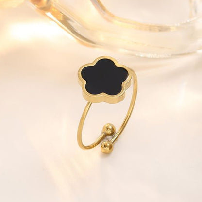Anillo Trebol Negro Acero de Titanio