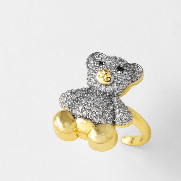 Anillo Dorado Oso Brillante Chapa de Oro
