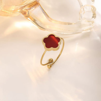 Anillo Trebol Rojo Vino Acero de Titanio