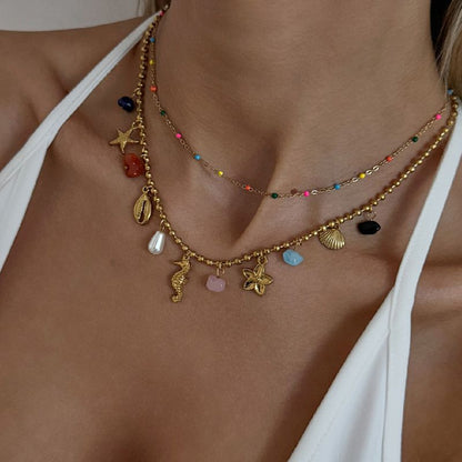 Collar Dorado Doble Caballito Acero Inoxidable