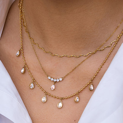 Collar Dorado Bolitas Zirconias Acero Inoxidable